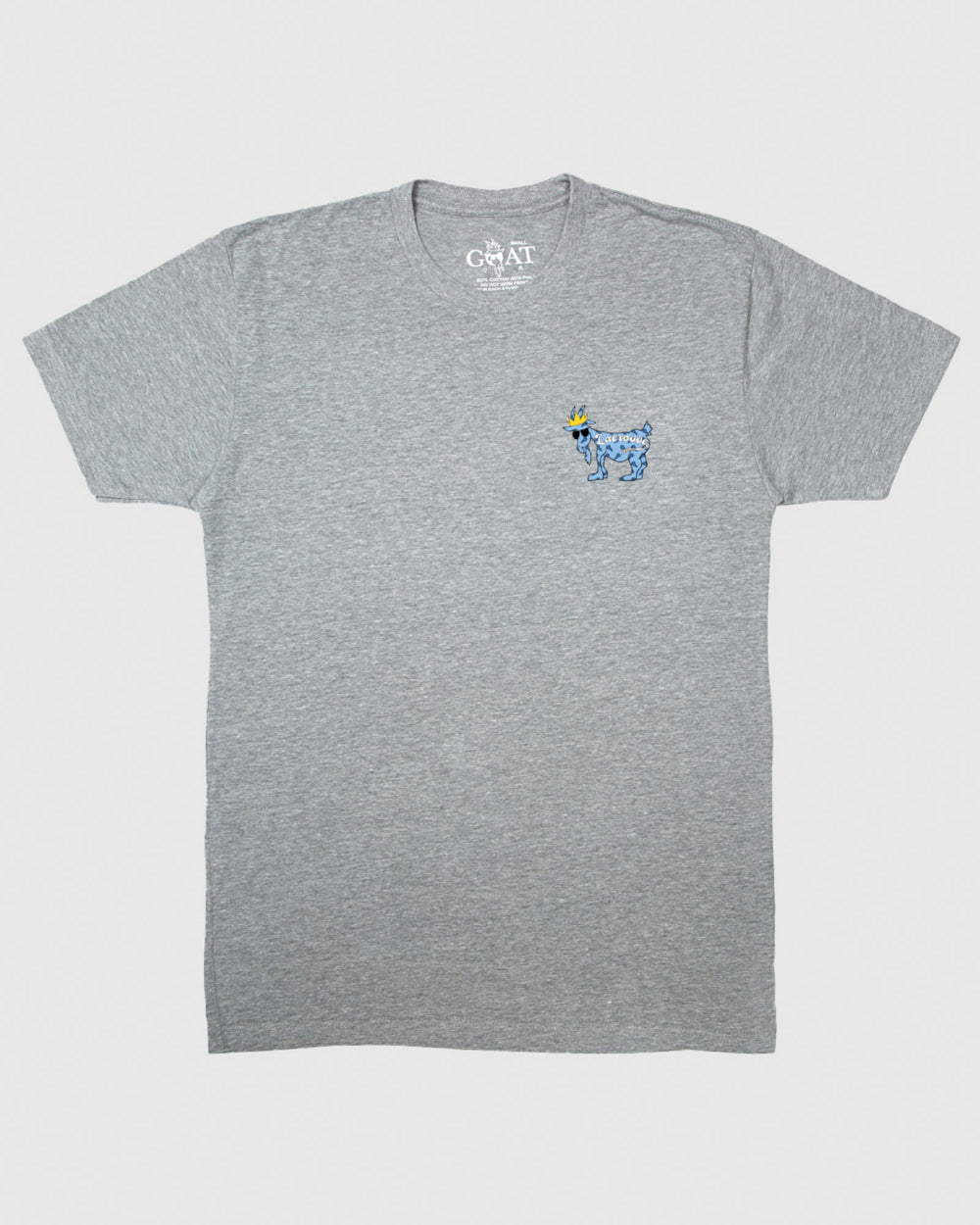 (Front)Gray T-Shirt with left chest lacrosse goat graphic